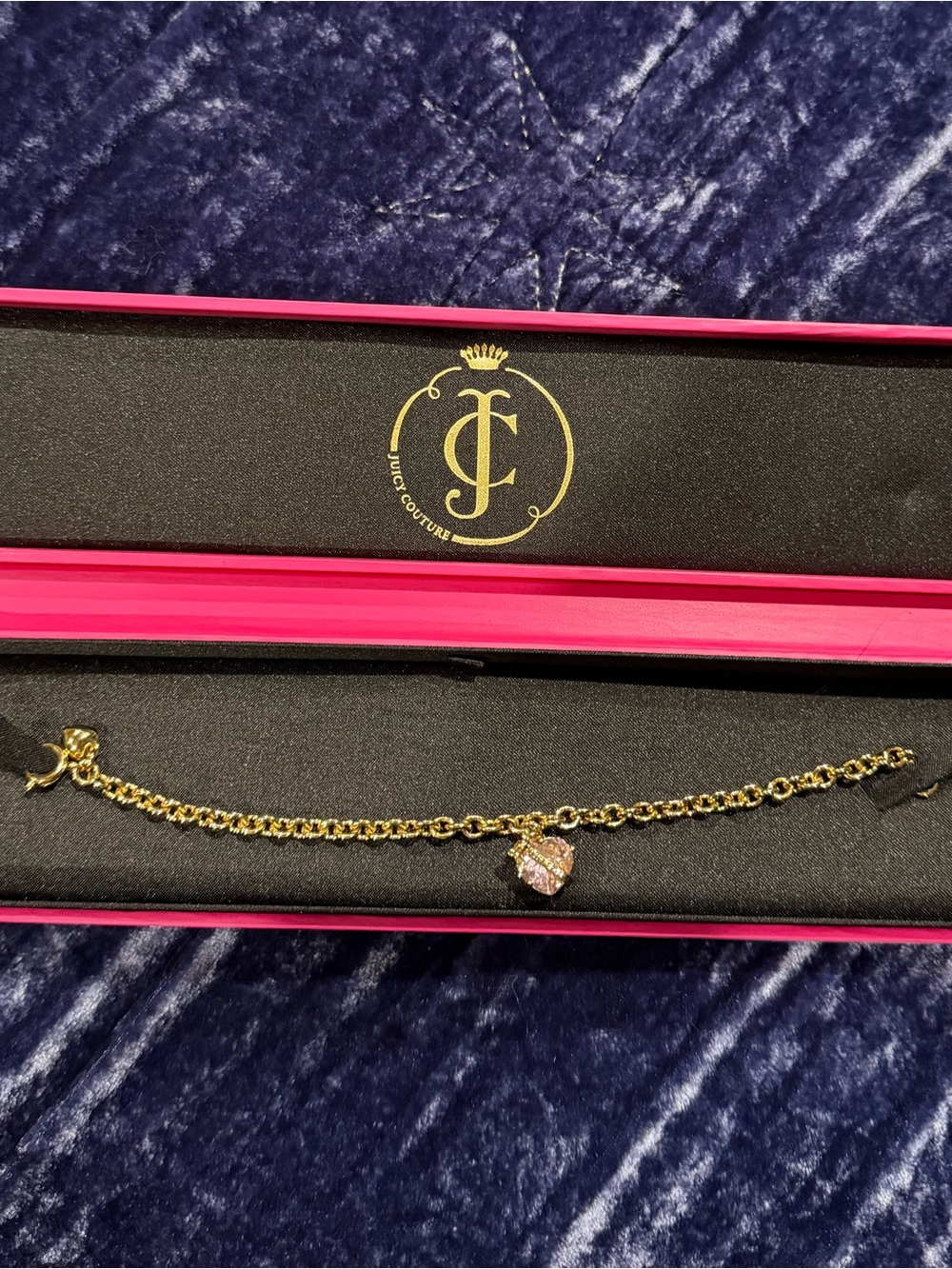 Juicy Couture Gold Chain Bracelet with Pink Heart Charm